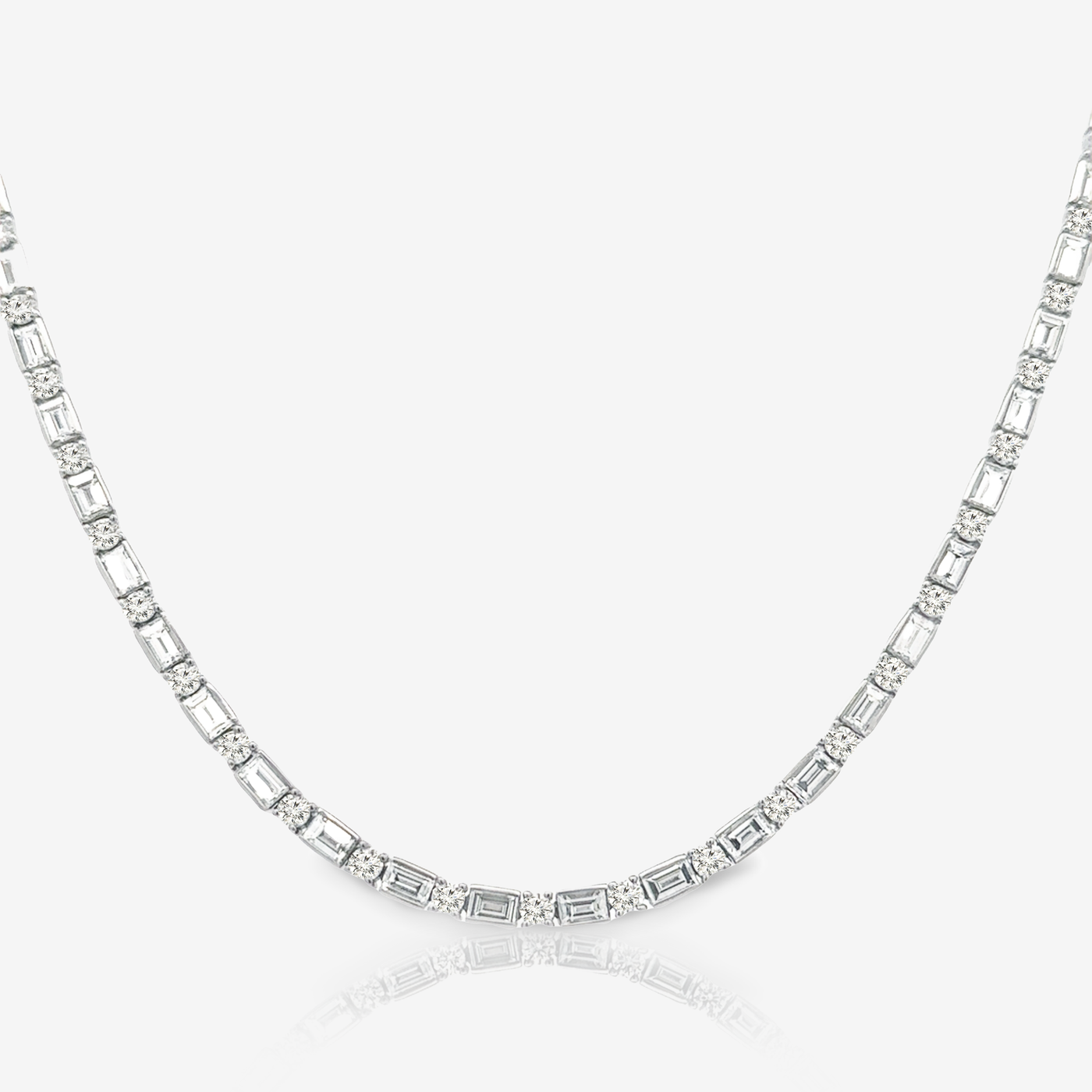 round and baguette cut diamond tennis necklace