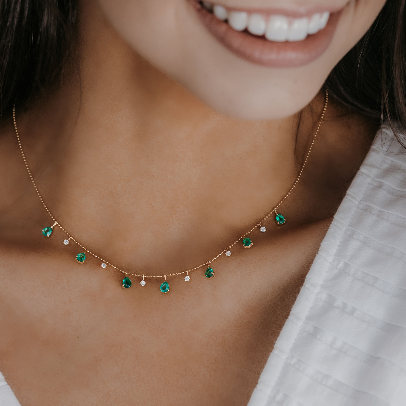 emerald and diamond drop fringe necklace 