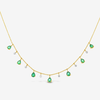 diamond and emerald drop fringe necklace