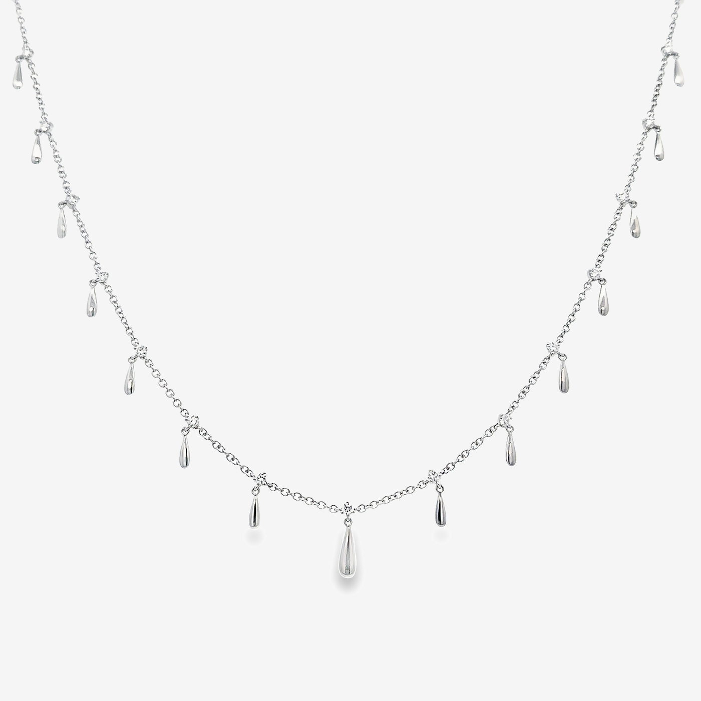 white gold and diamond drops by the yard necklace