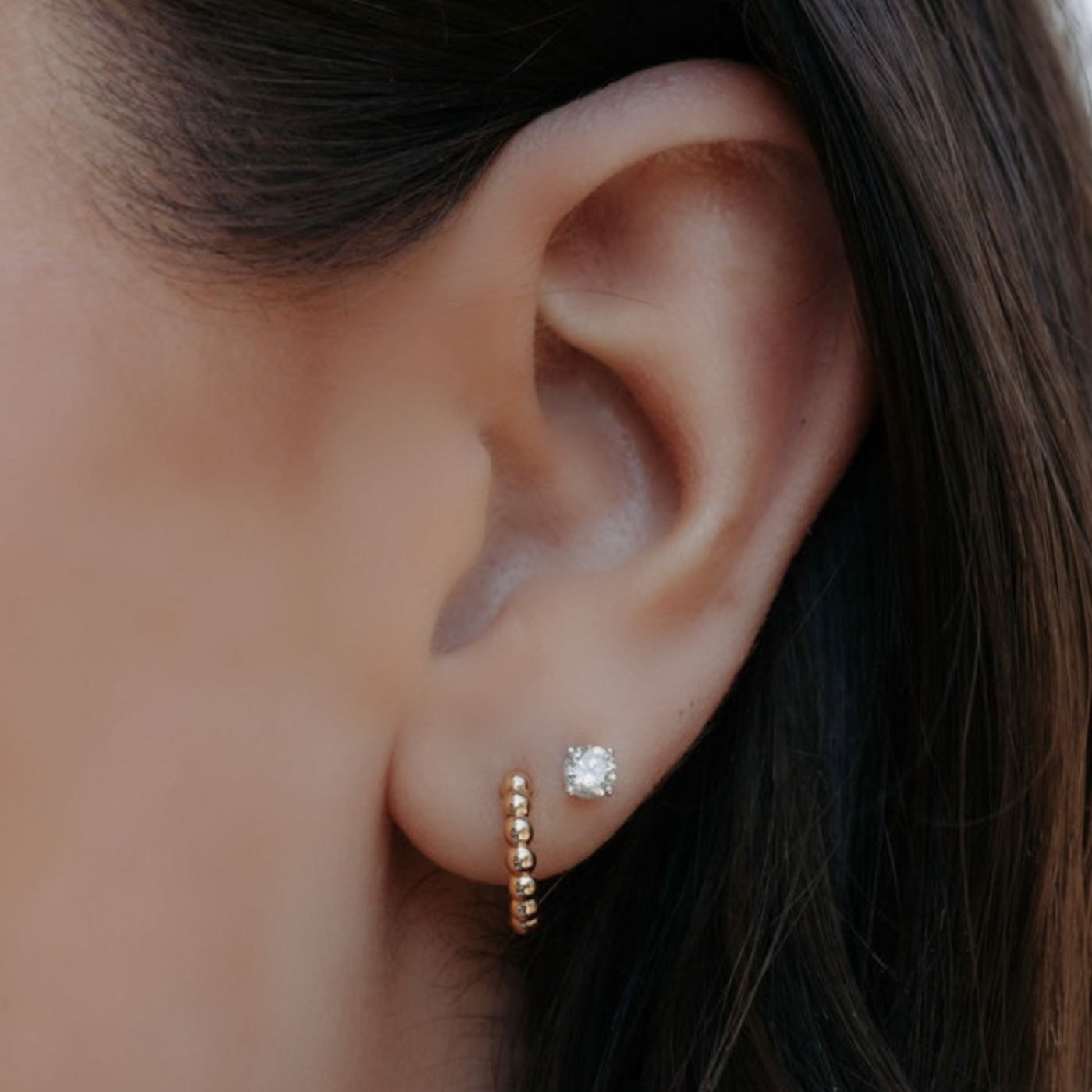gold bead huggie earrings