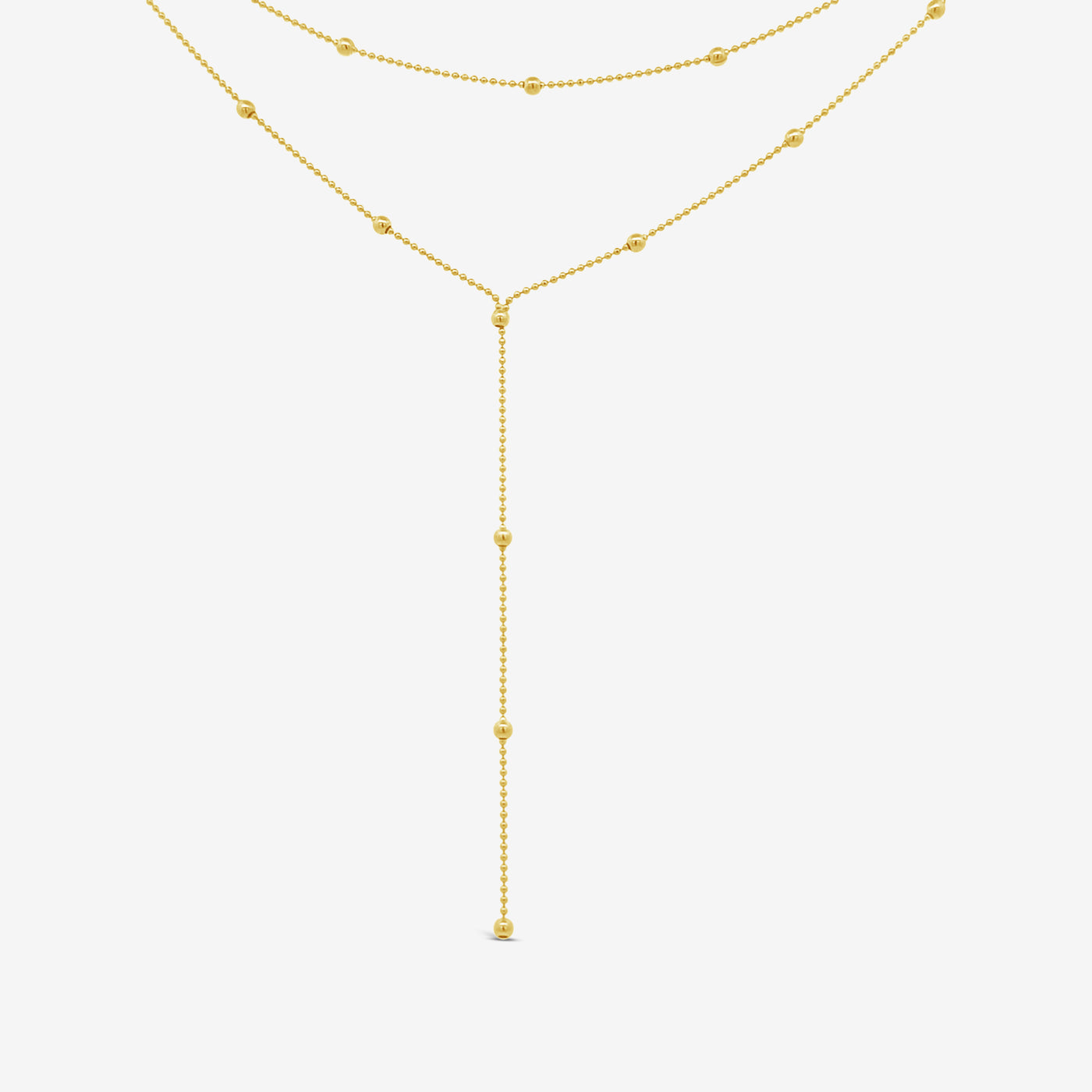 double row gold bead station lariat necklace