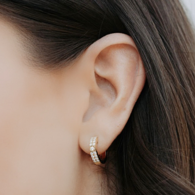 two row diamond huggie earrings