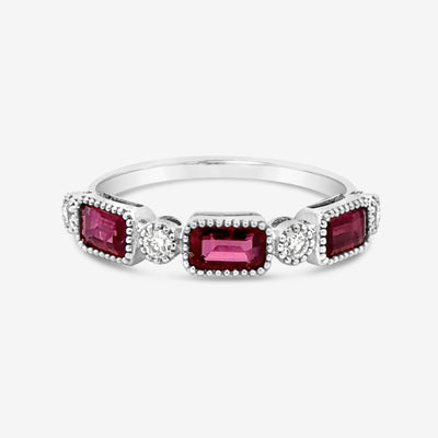 ruby and diamond ring with milgrain detail