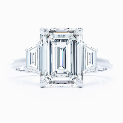 white gold three stone emerald cut diamond engagement ring