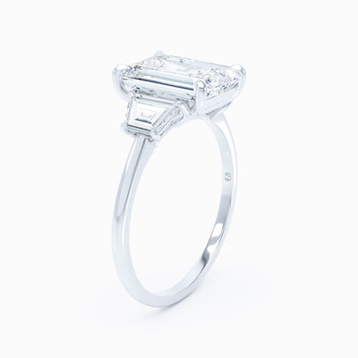 white gold three stone emerald cut diamond engagement ring