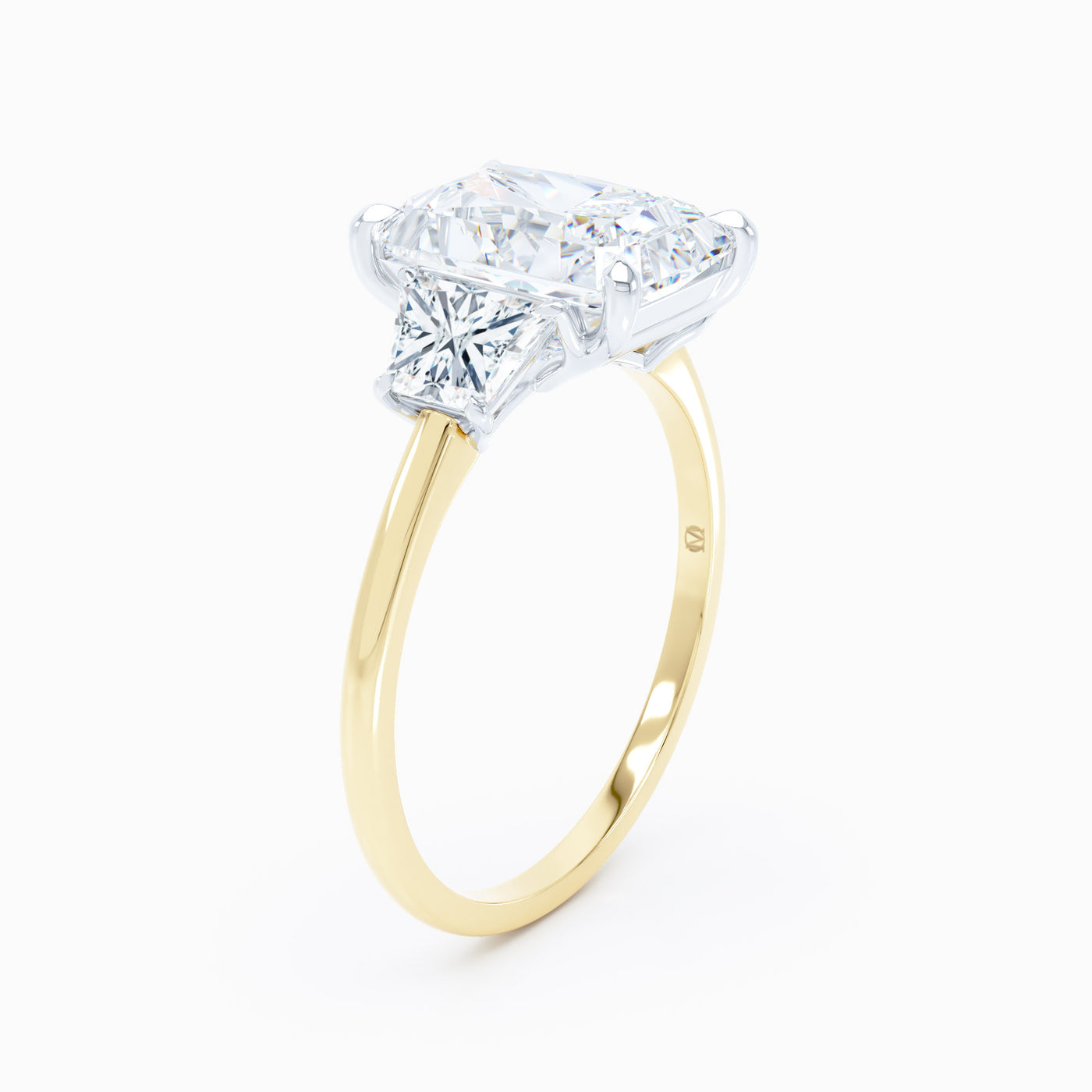three stone radiant cut diamond engagement ring