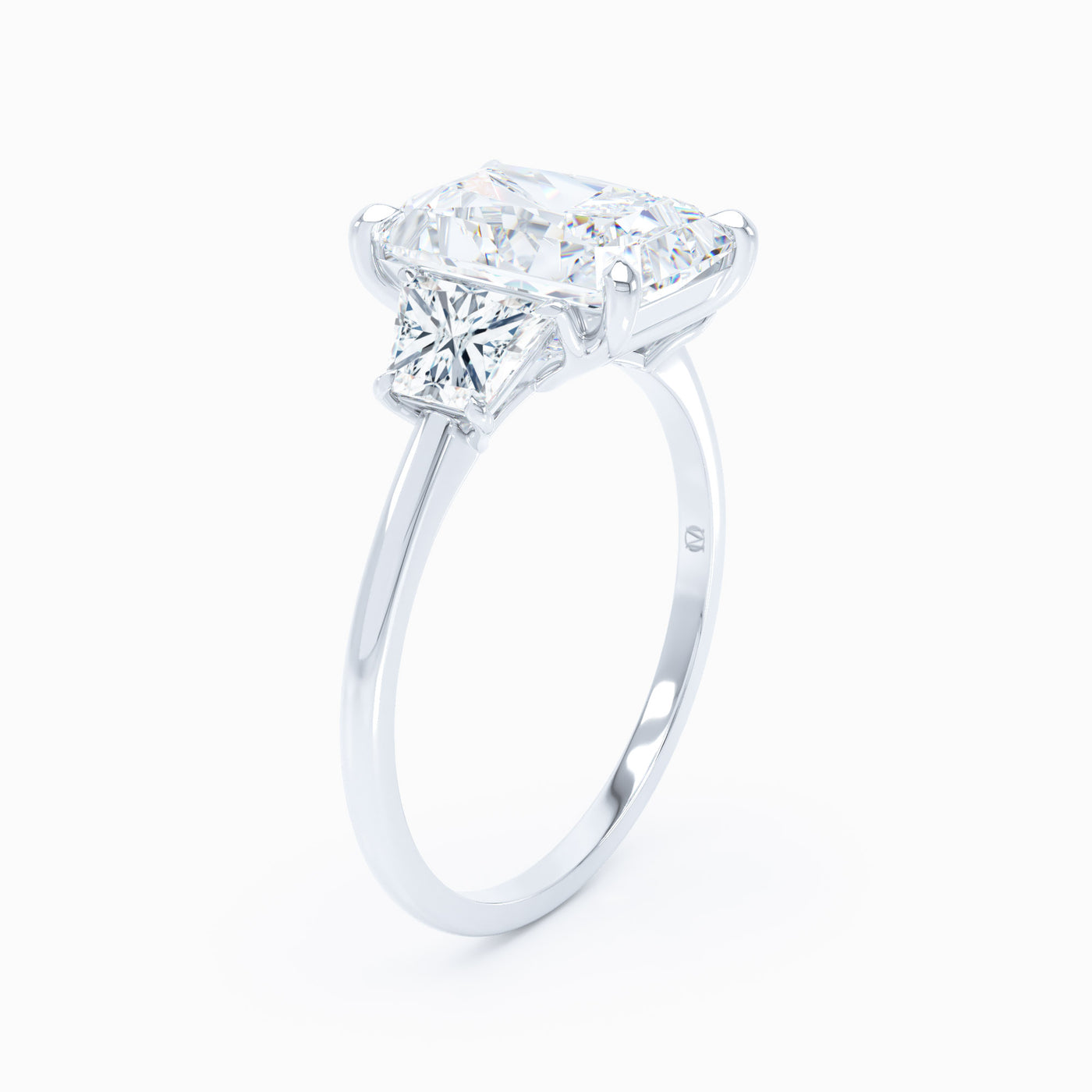 white gold three stone radiant cut diamond engagement ring