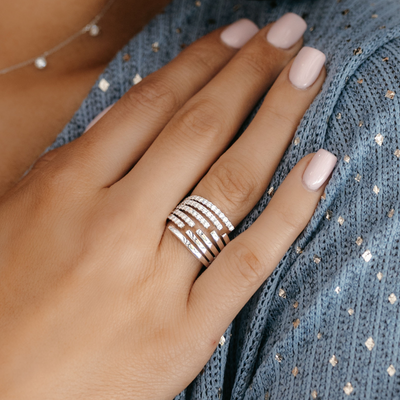 five row white gold diamond cuff ring