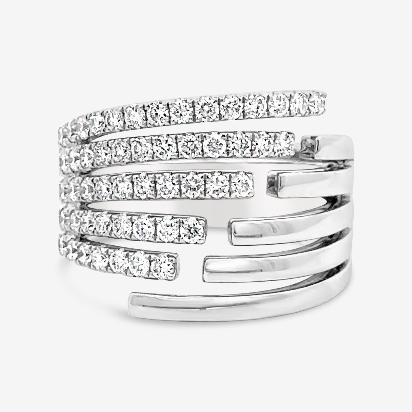 five row white gold diamond cuff ring