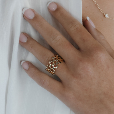 gold checkerboard ring