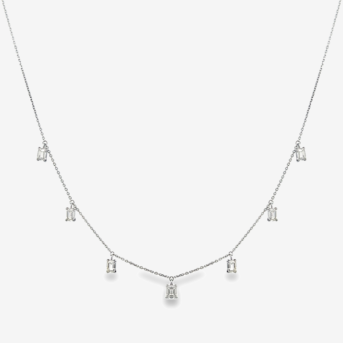 emerald cut diamond drops by the yard necklace