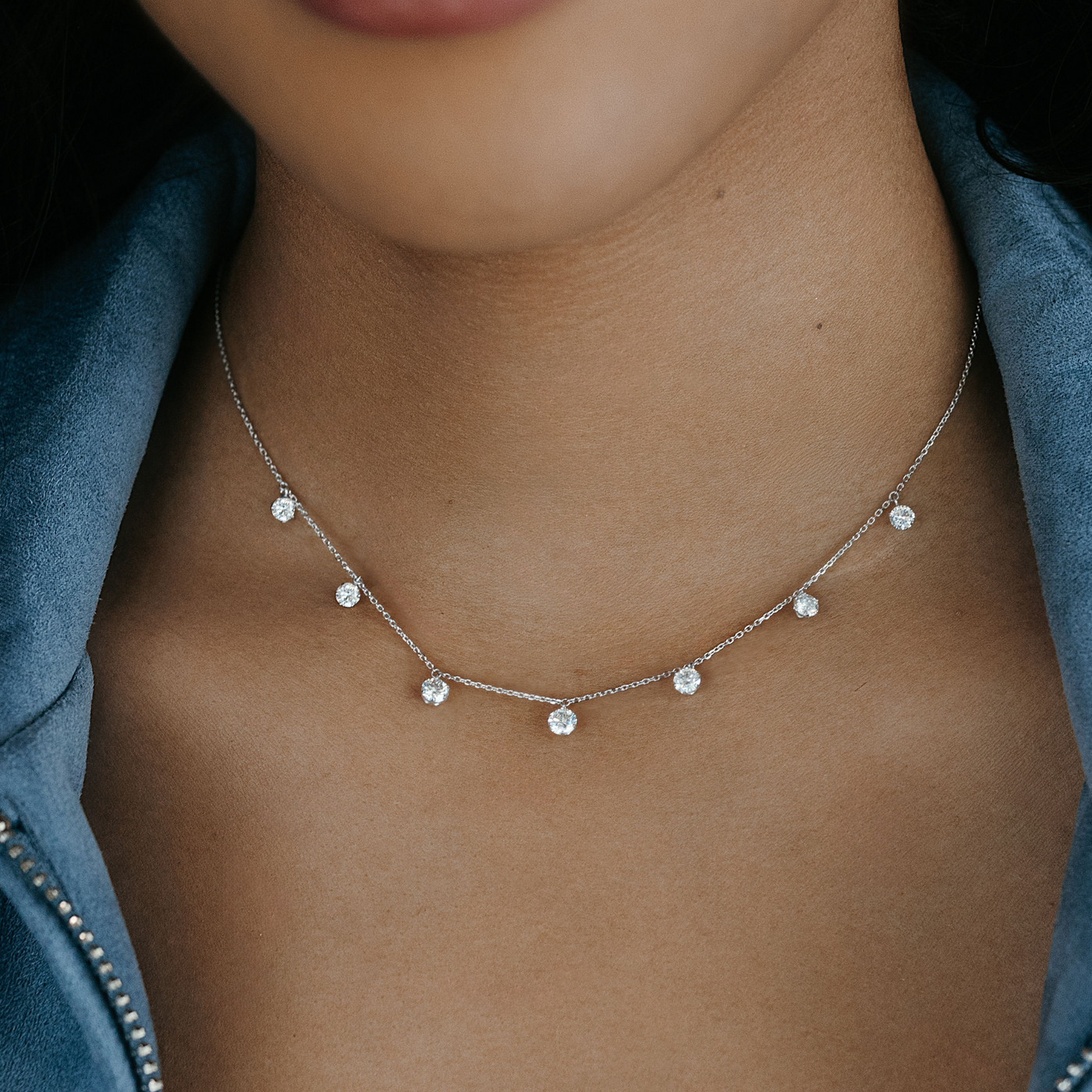 diamond and white gold drops by the yard necklace
