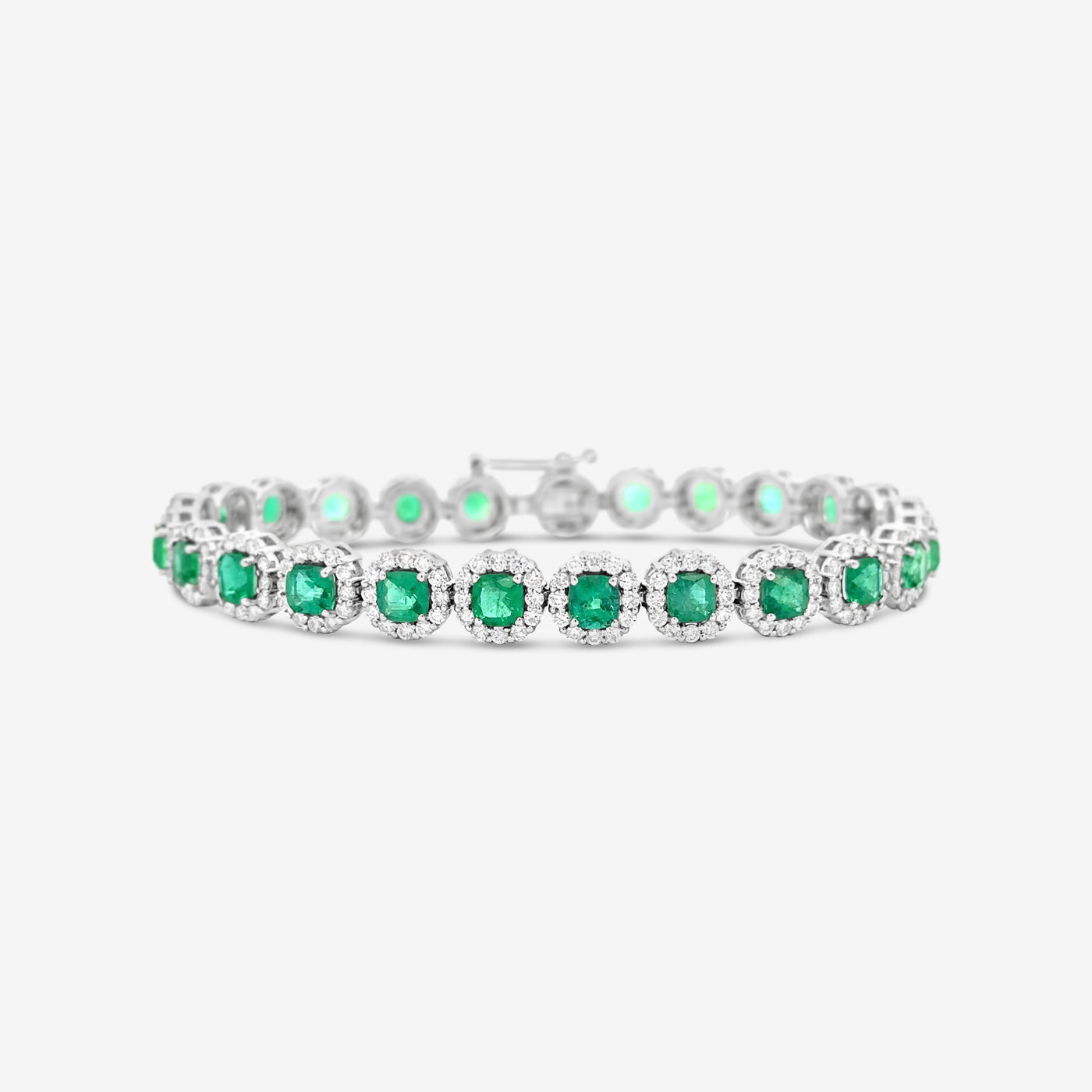 emerald and diamond halo tennis bracelet