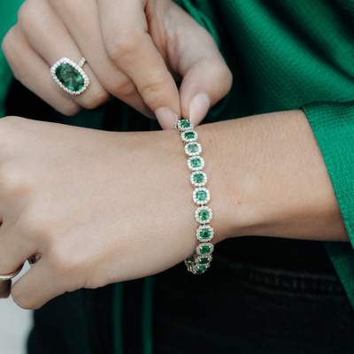 emerald and diamond halo tennis bracelet