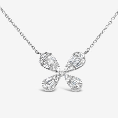 Baguette & Round Diamond Butterfly Necklace
