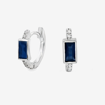 blue sapphire and diamond huggie earrings