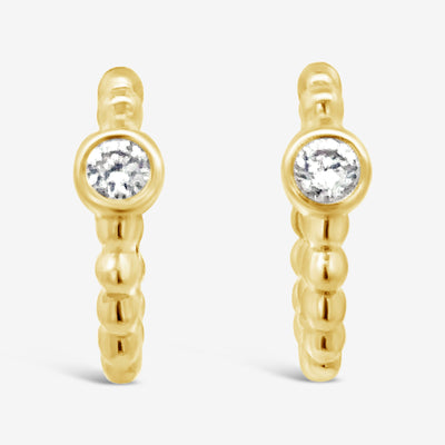 diamond and gold bead huggie earrings