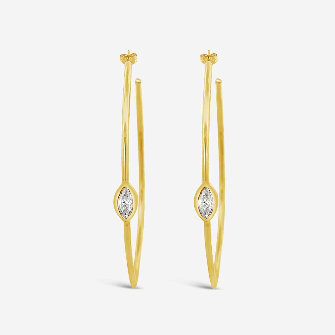 marquise cut diamond and gold hoop earrings