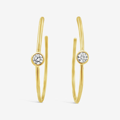 round cut diamond and gold hoop earrings