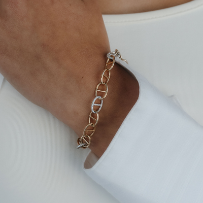 diamond and gold anchor link bracelet