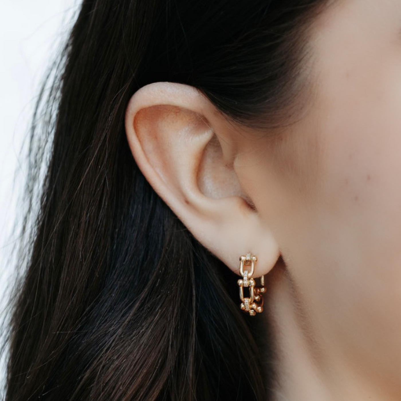 diamond and gold link hoop earrings