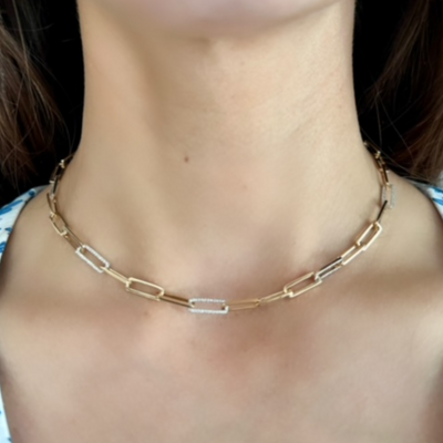 diamond and gold large link paperclip necklace