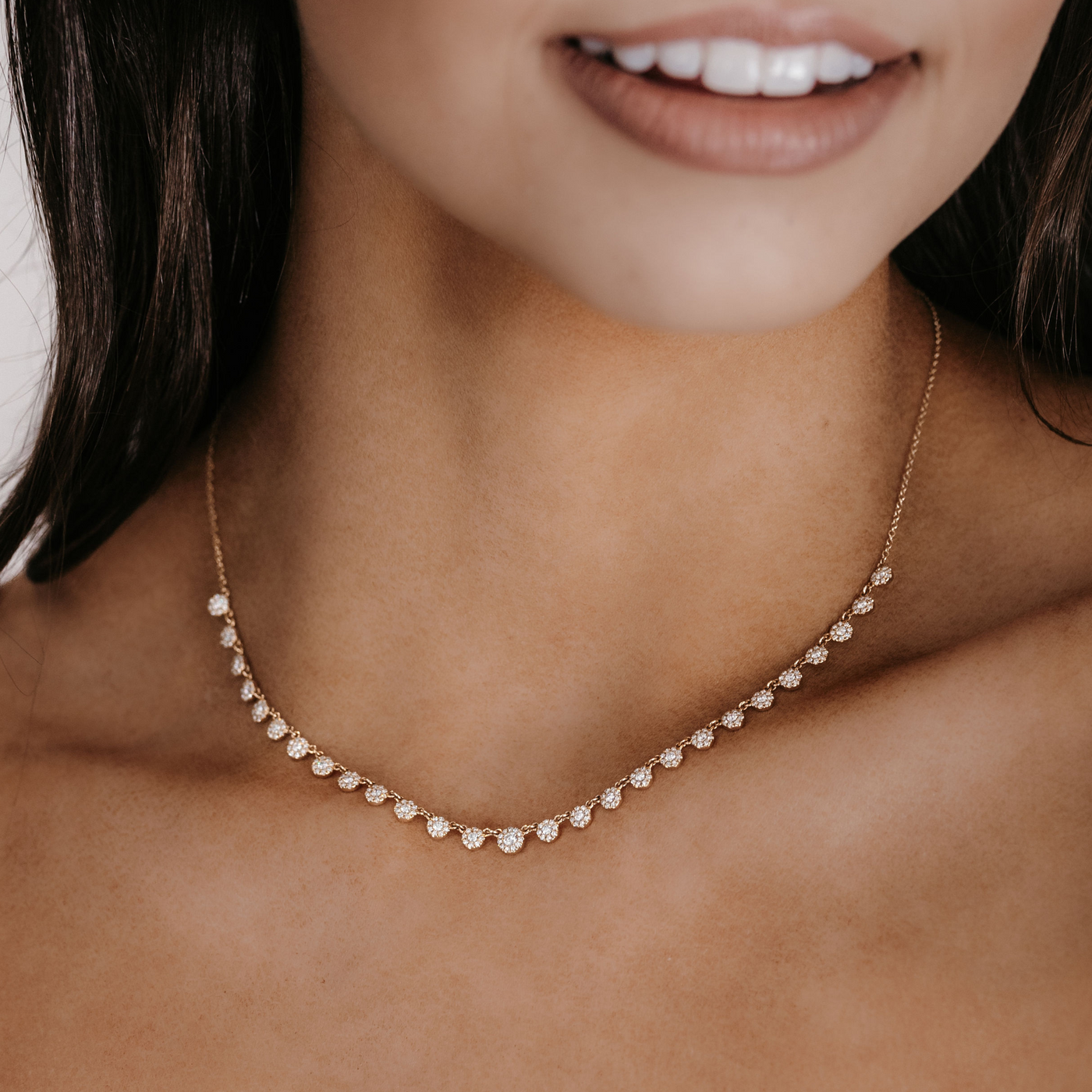 diamond halo drops necklace