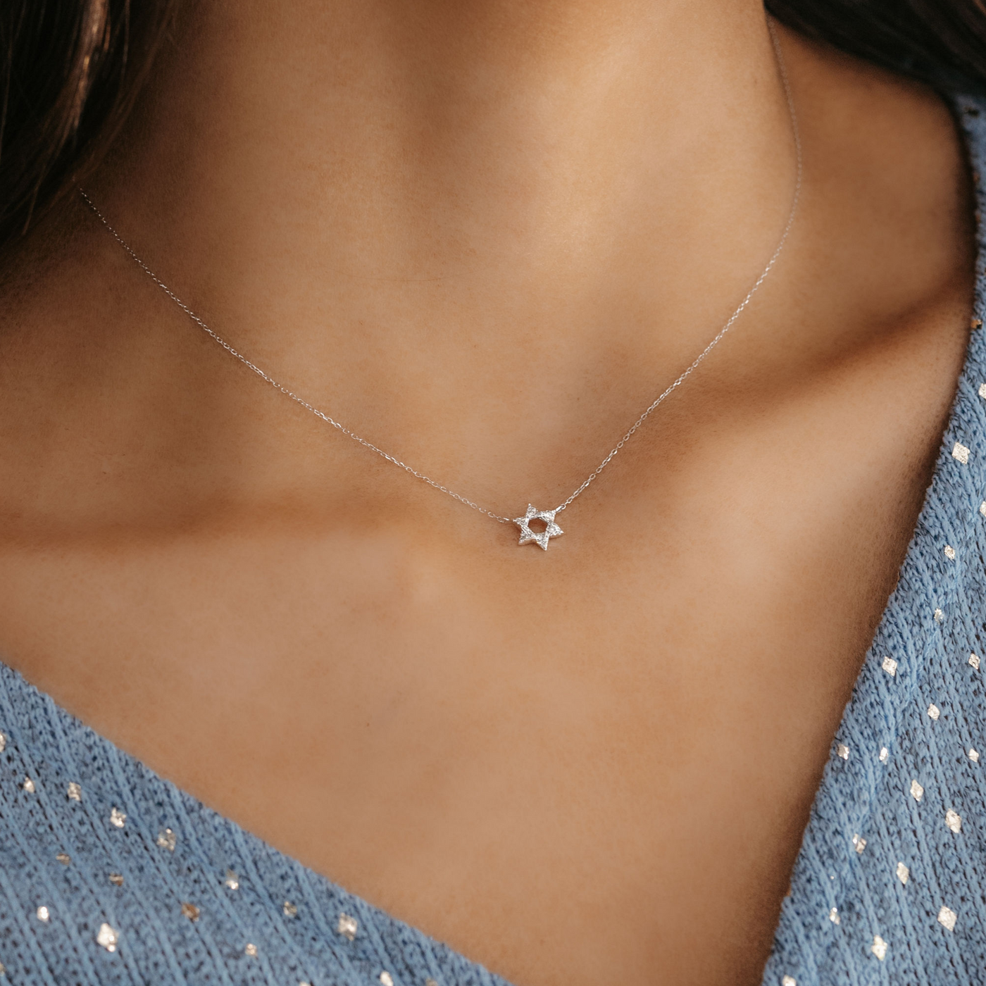 diamond and white gold star of david necklace