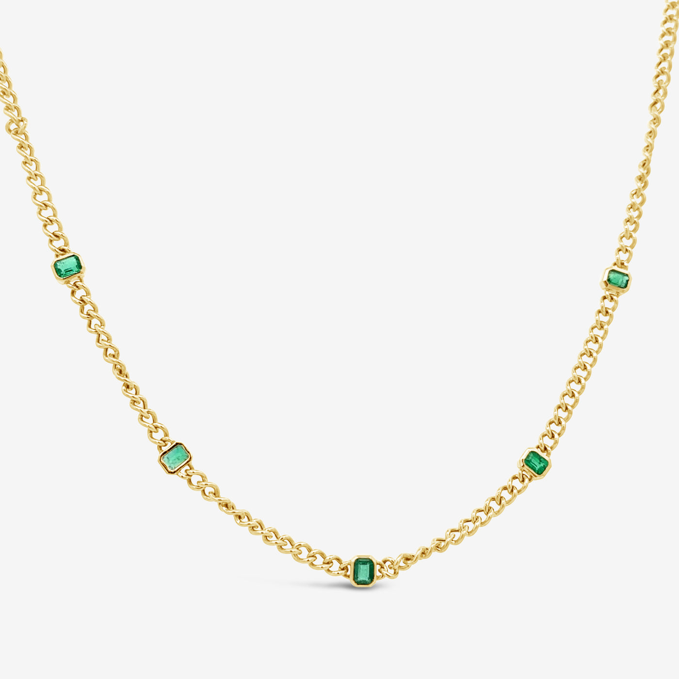 emerald and gold curb link station necklace