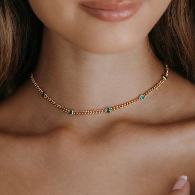 emerald and gold curb link necklace