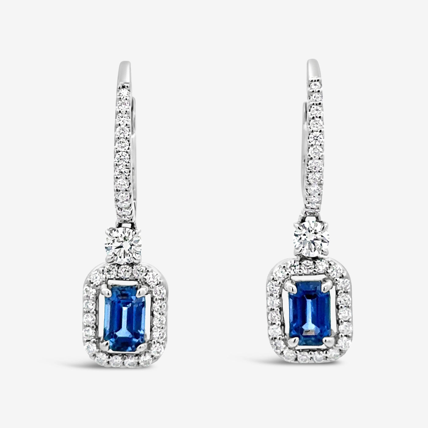Emerald Cut Sapphire & Diamond Dangle Earring