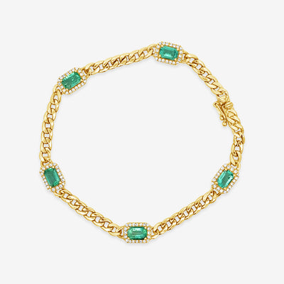 emerald and diamond halo havana link bracelet