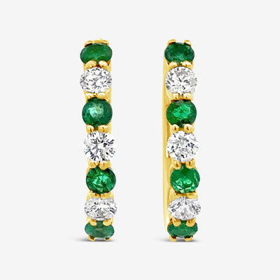 emerald and diamond small hoop earrings