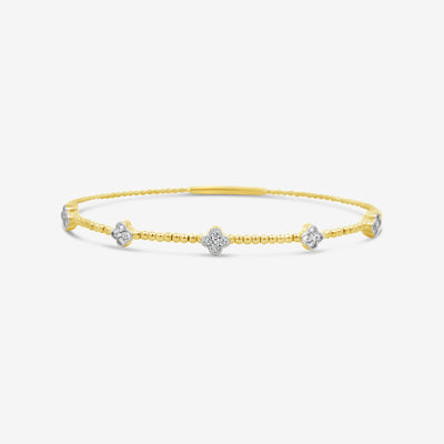 floral diamond and gold bead bangle bracelet