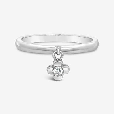 white gold and diamond flower charm ring