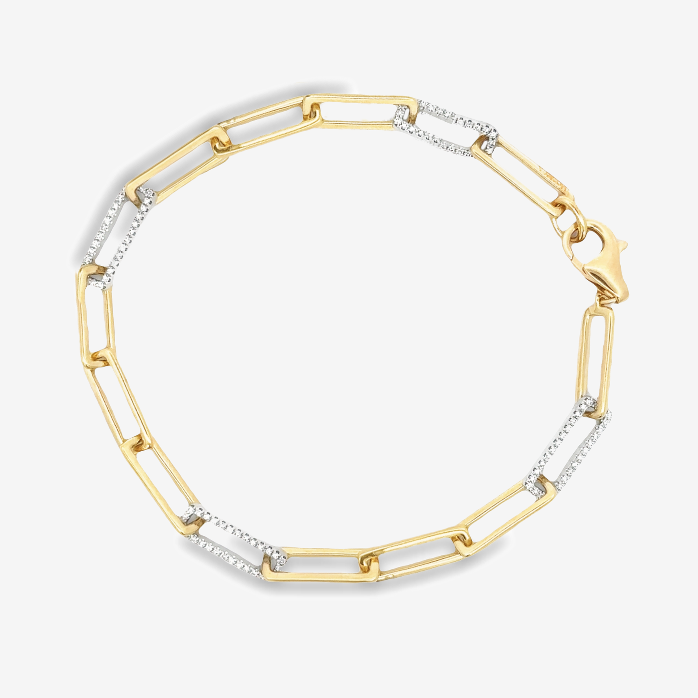 diamond and gold paperclip links bracelet