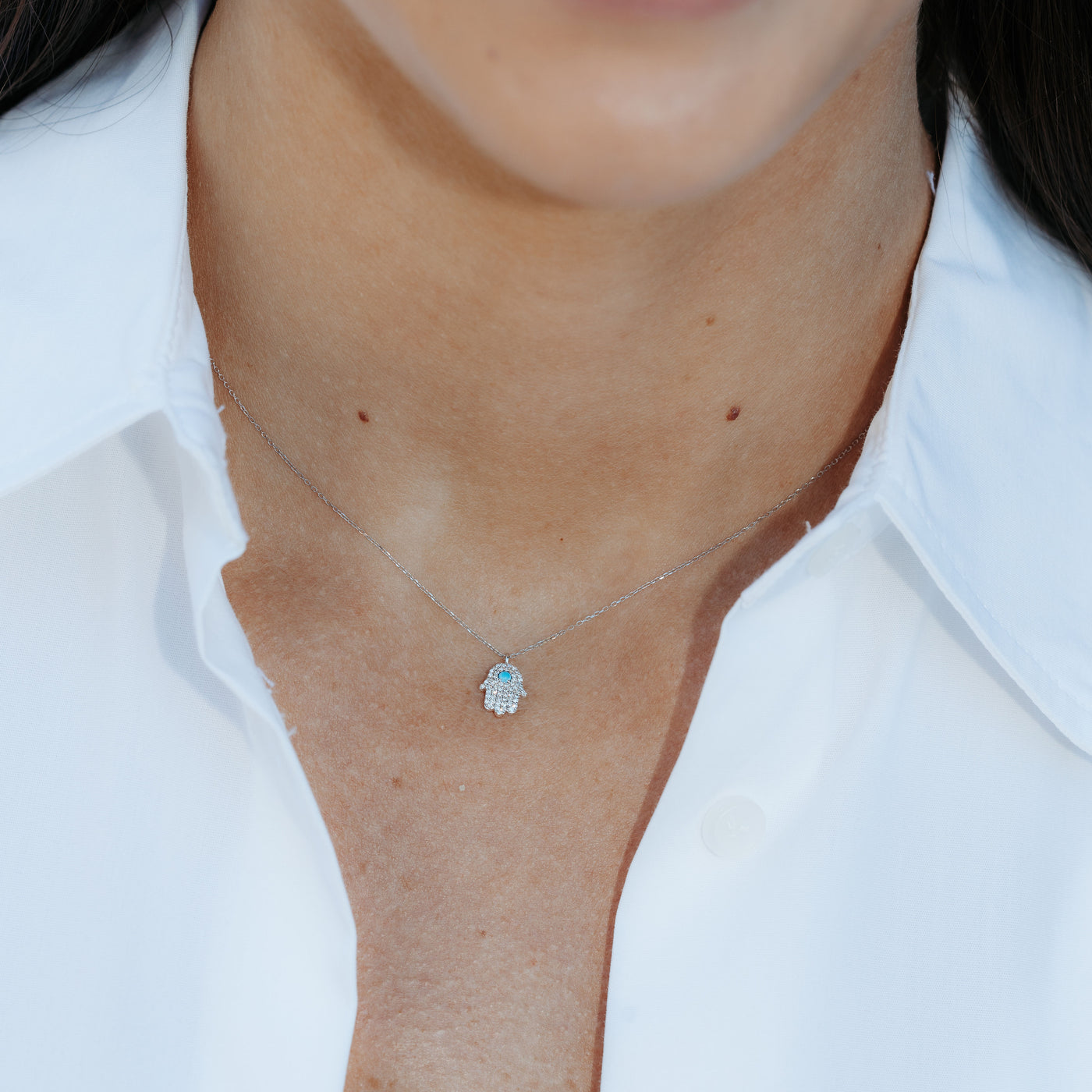 diamond and turquoise hamsa necklace