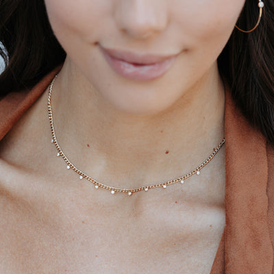 havana link and diamond dangle necklace