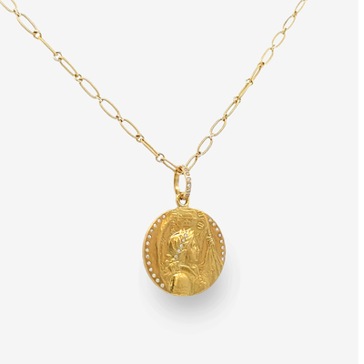 gold and diamond joan of arc medallion necklace