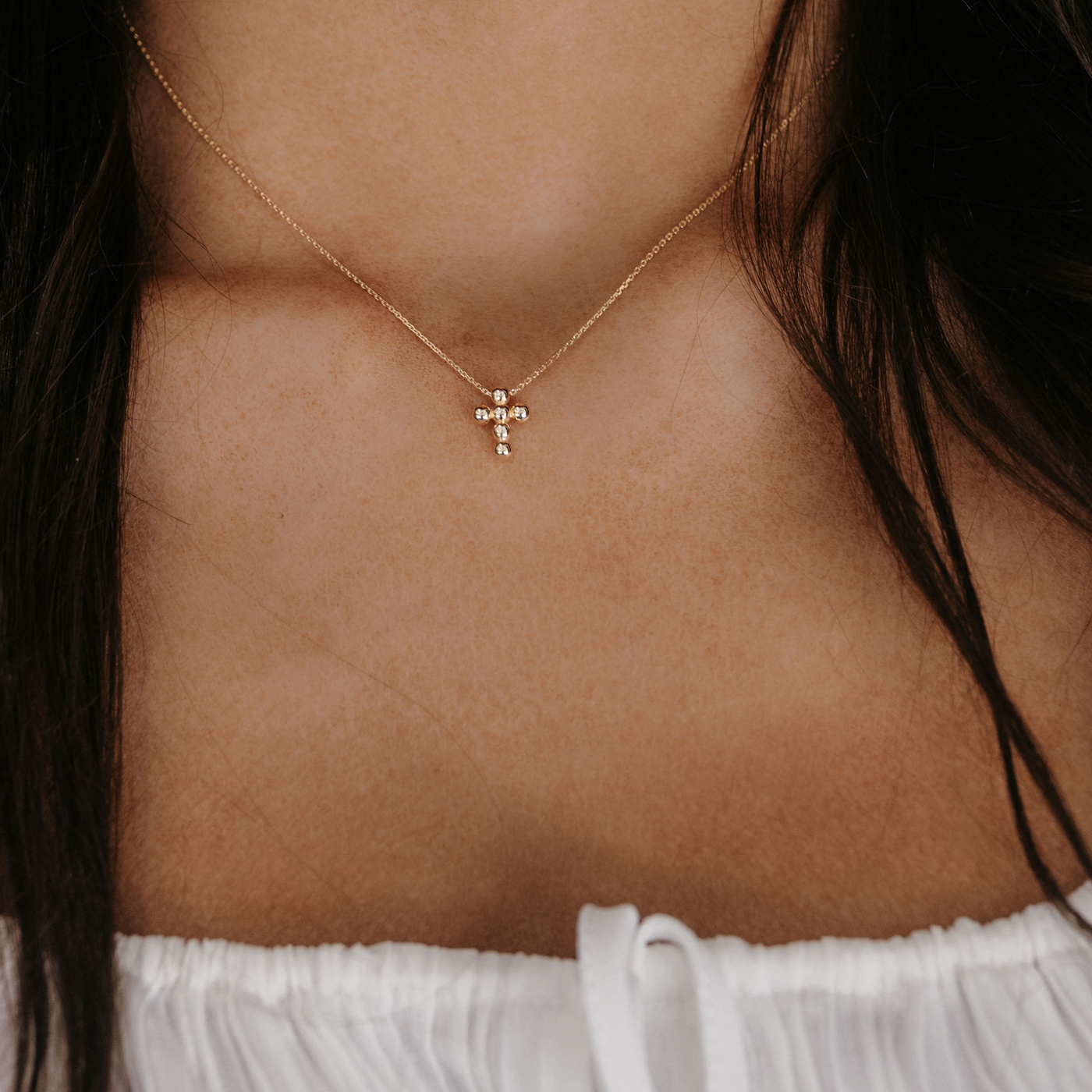 gold bead cross necklace