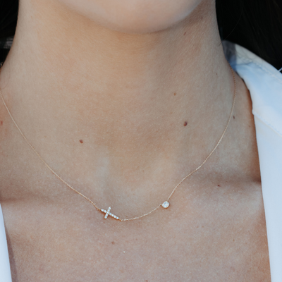 diamond north star and horizon cross necklace