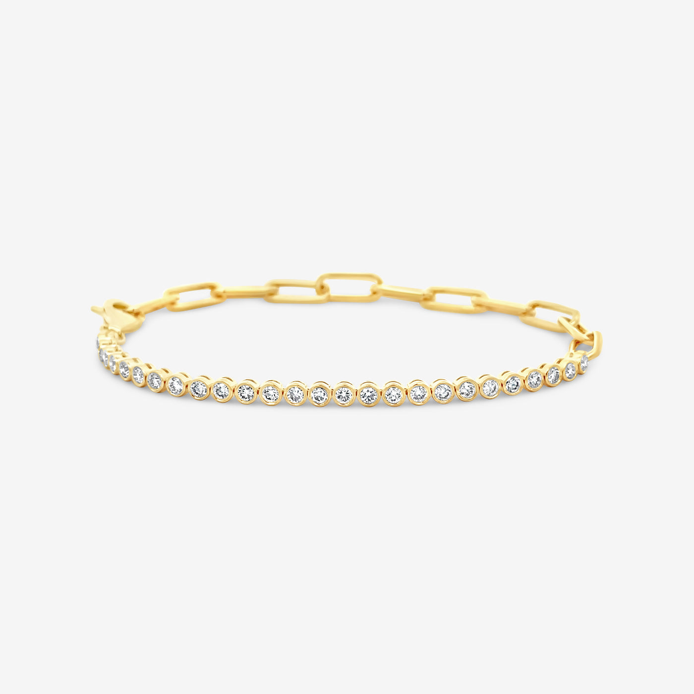 round diamond and gold paperclip link bracelet