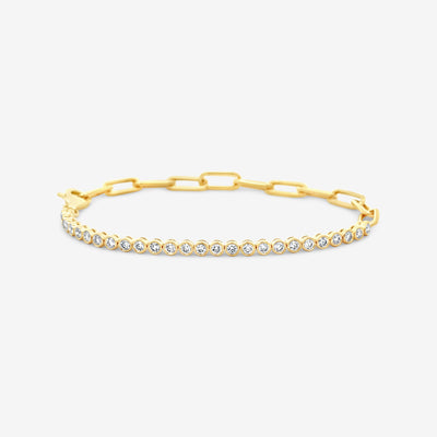 round diamond and gold paperclip link bracelet