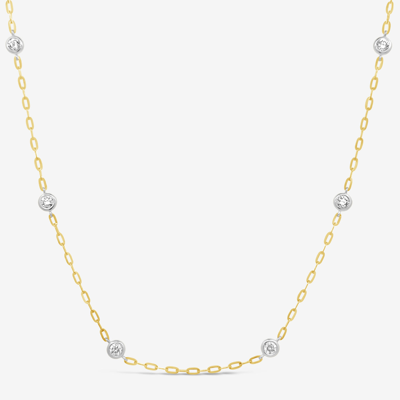 two tone gold paperclip link diamonds by the yard necklace
