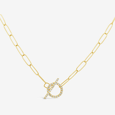 gold paperclip necklace with diamond toggle