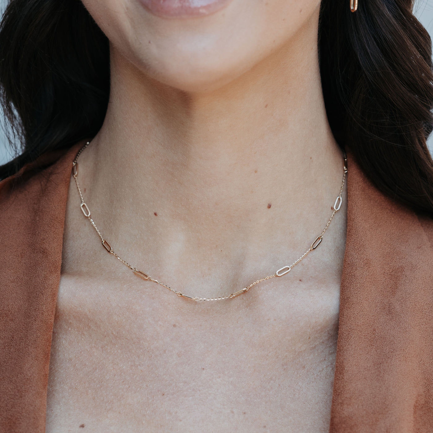 gold paperclip link station necklace