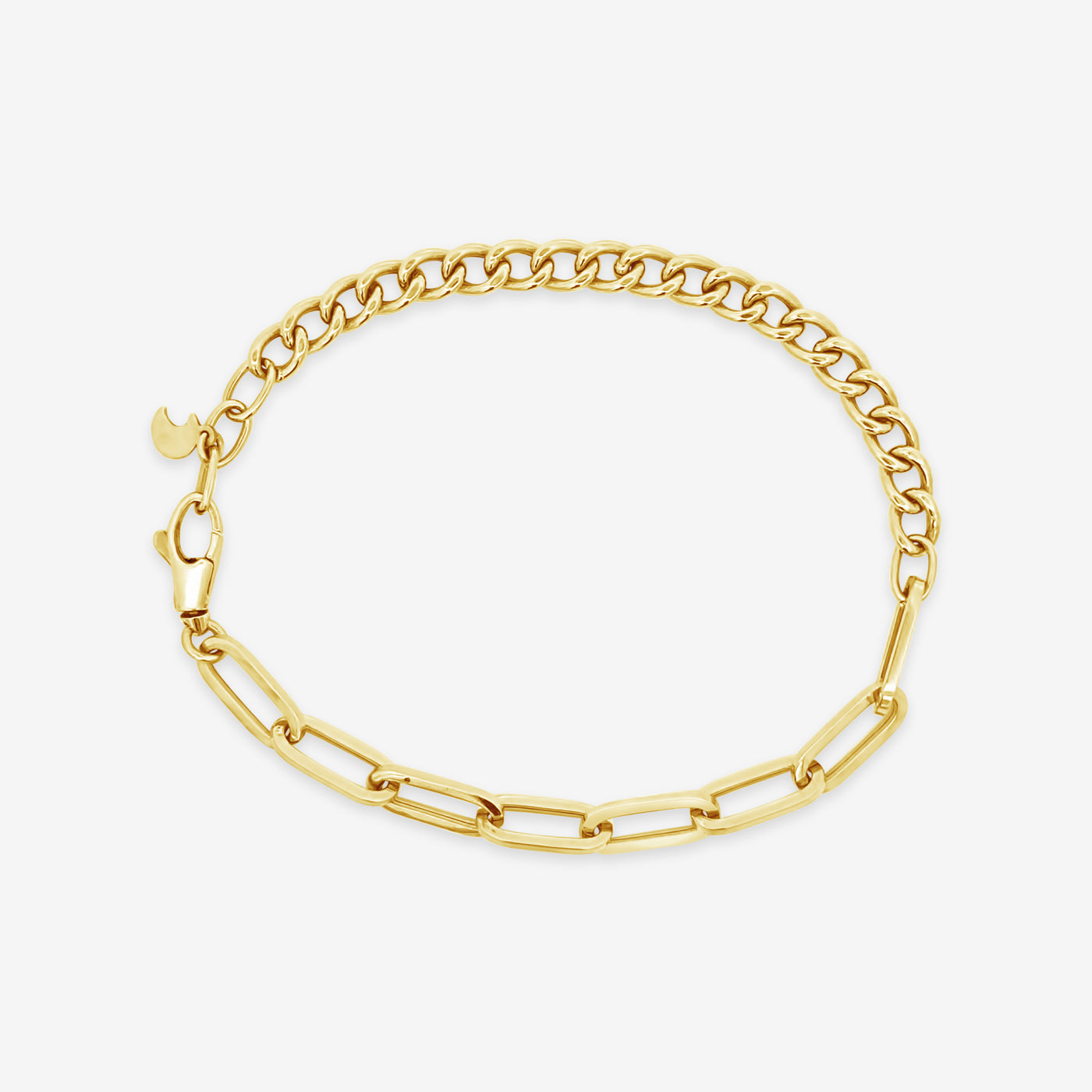 gold paperclip and curb link bracelet