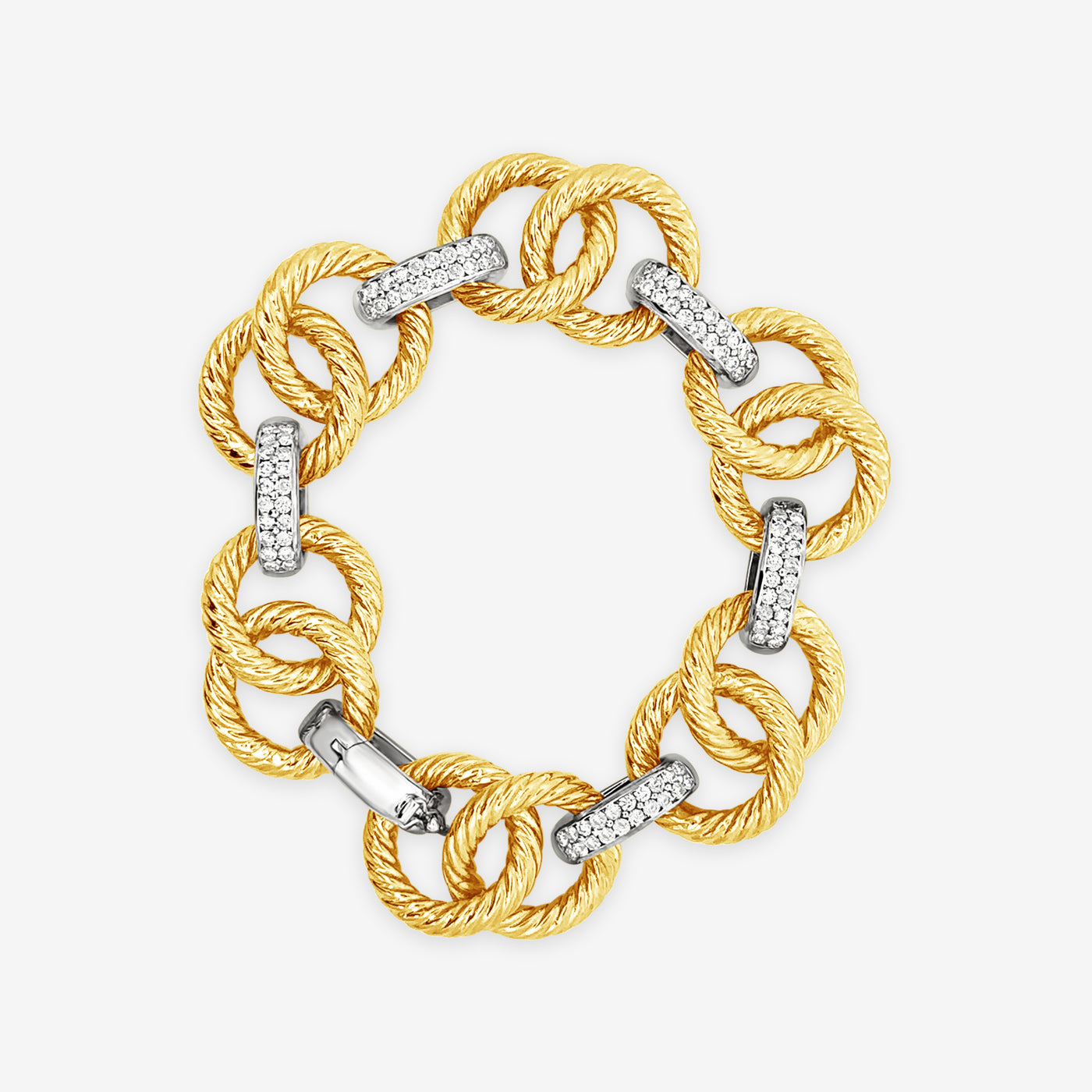two tone gold diamond and links bracelet