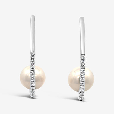 suspended pearl and diamond earrings
